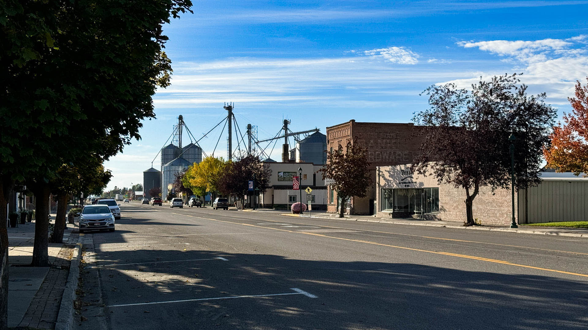 Businesses line Main Street in Ashton, ID